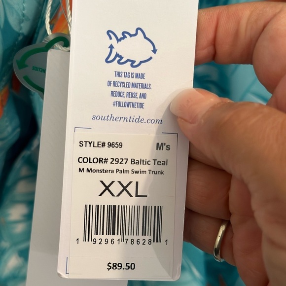 NWT Men's Sz 2XL Southern Tide Monstera Palm Swim Trunk Teal/Orange - Picture 6 of 6
